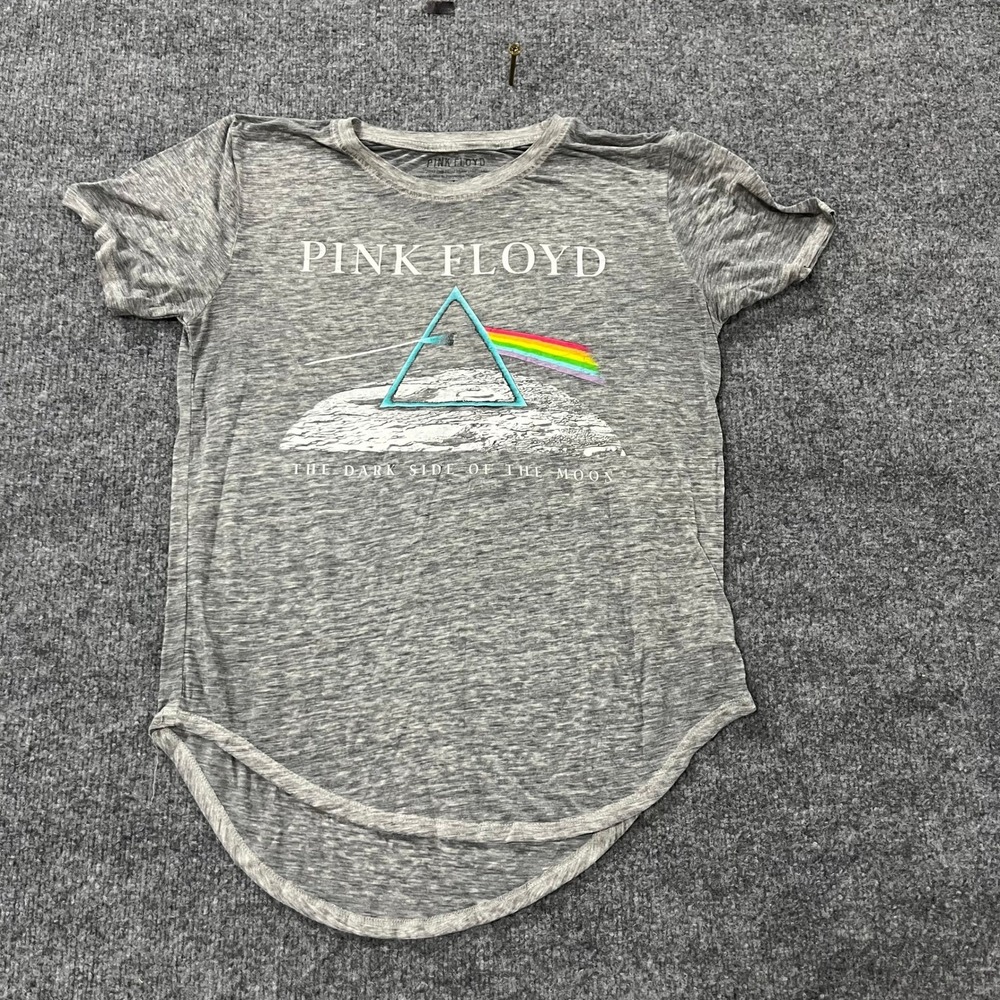 Pink Floyd T-Shirt Womens Size L Gray Dark Side of the Moon Space Dye Hem